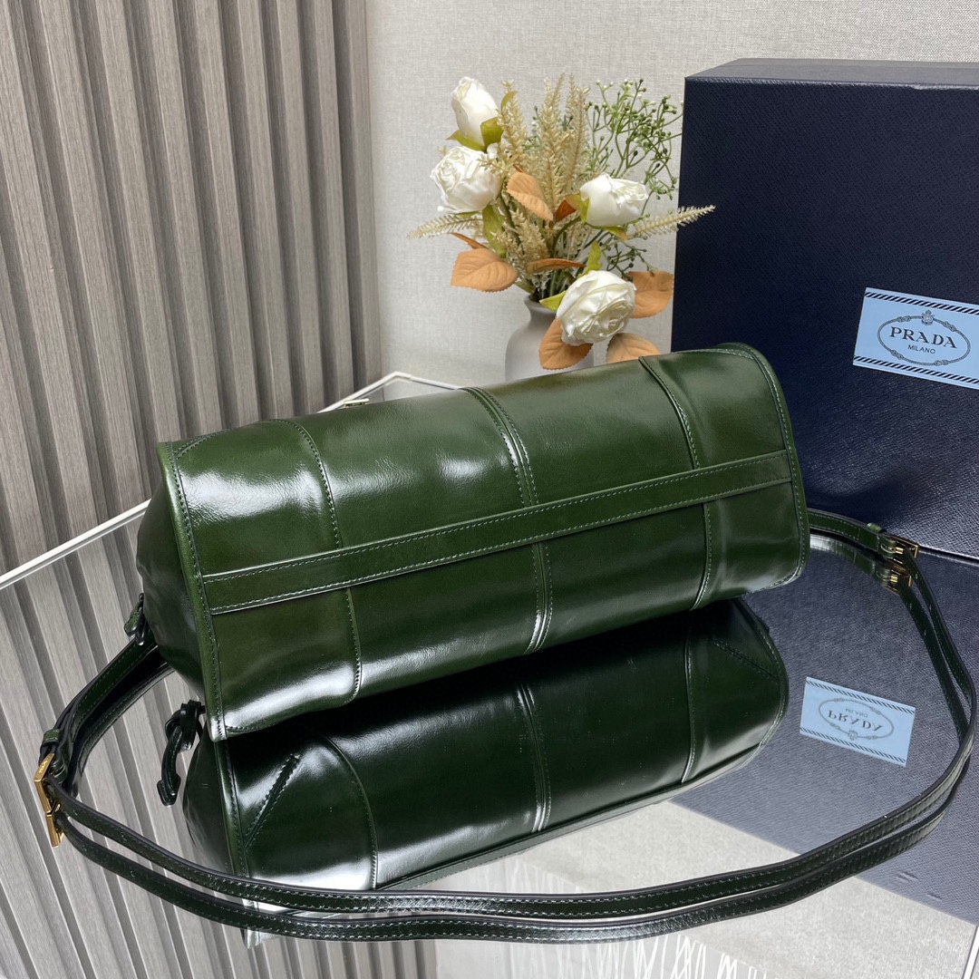 Prada Medium LusSolf Leather Handbag Bag Tote Army Green 1BA426